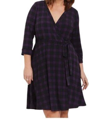 Torrid Womens Studio Knit Wrap Dress In Purple Plaid Plus 2X